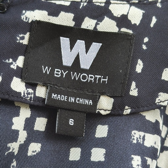 W by Worth silk navy white abstract surplice v-neck short sleeve dress size 6 - Picture 13 of 15